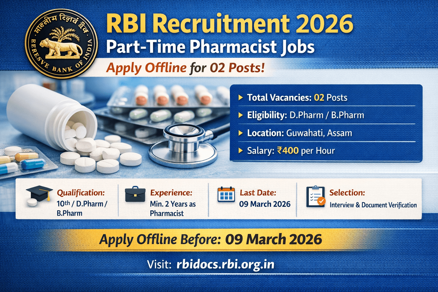 RBI Part-Time Pharmacist Recruitment 2026